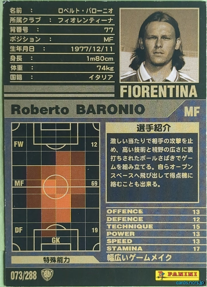 Panini WCCF Football WCCF/2001-2002-073/288 N Roberto BARONIO Trading Card NM