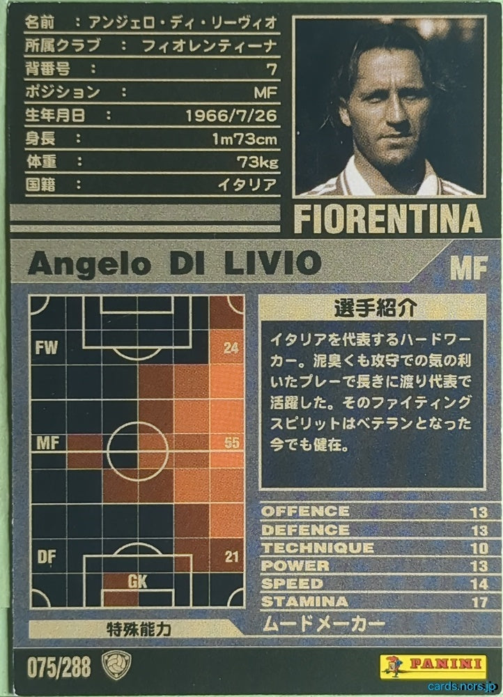 Panini WCCF Football WCCF/2001-2002-075/288 N Angelo Di Livio Trading Card NM