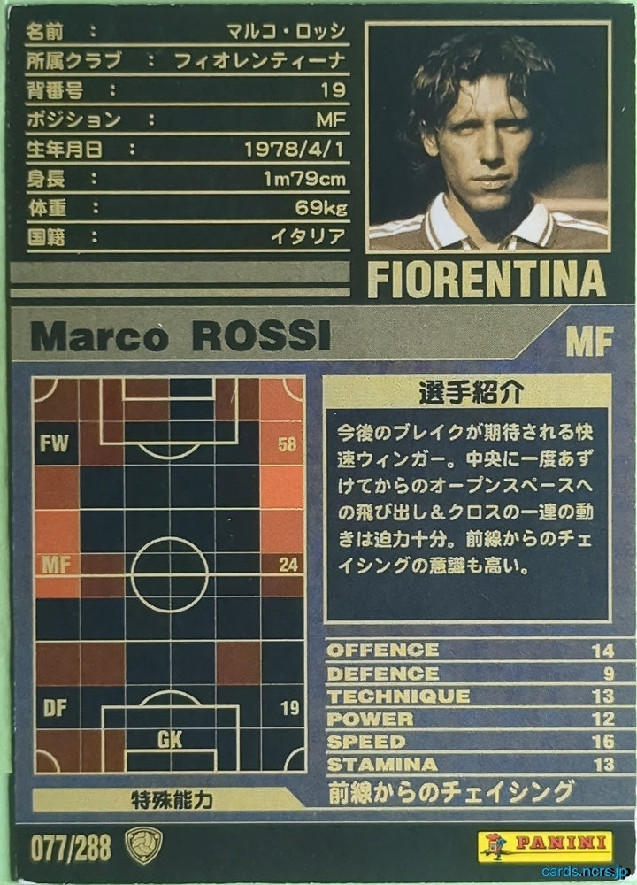Panini WCCF Football WCCF/2001-2002-077/288 N Marco Rossi Trading Card NM