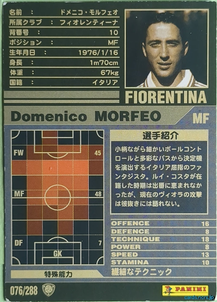 Panini WCCF Football WCCF/2001-2002-076/288 N Domenico Morfeo Trading Card NM