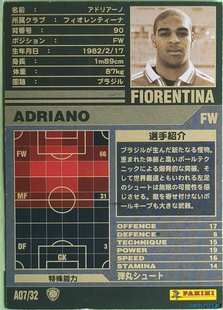 Panini WCCF Football WCCF/2001-2002-A07/32 N Adriano Trading Card NM
