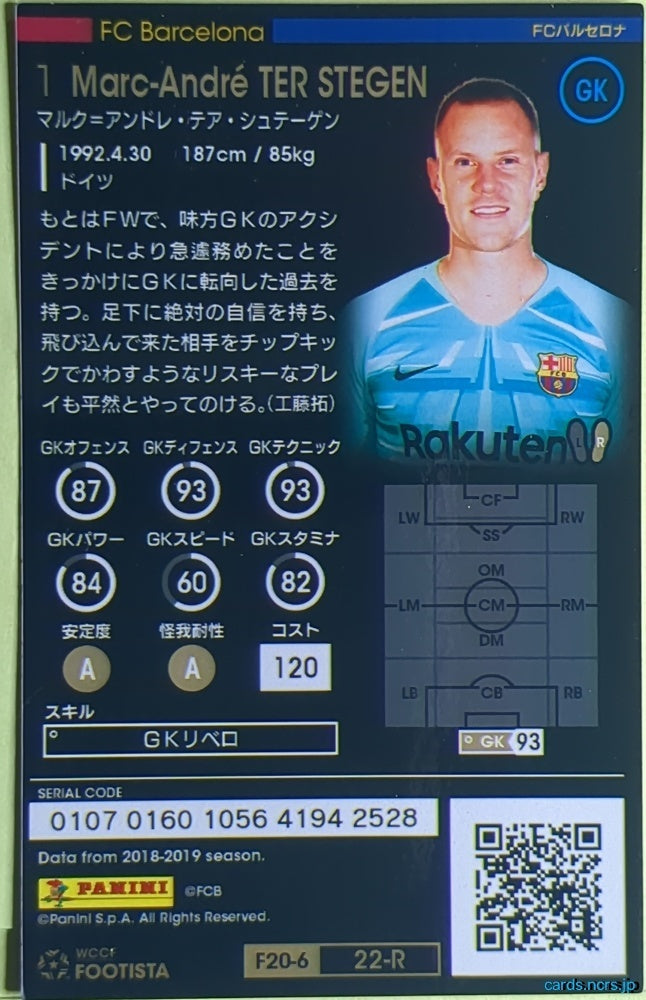 FOOTISTA Football FOOTISTA/F20-6-022 Marc-André ter Stegen Trading Card NM