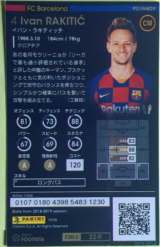 FOOTISTA Football FOOTISTA/F20-2-022 Ivan Rakitić Trading Card NM