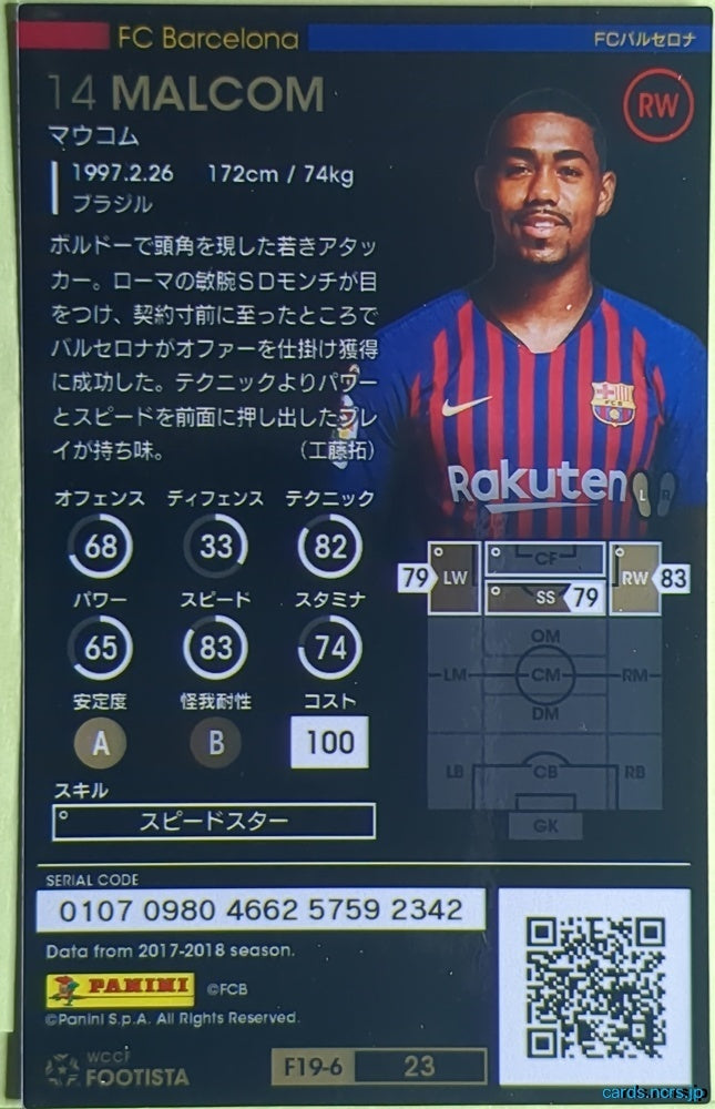 FOOTISTA Football FOOTISTA/F19-6-023 Malcom Trading Card NM