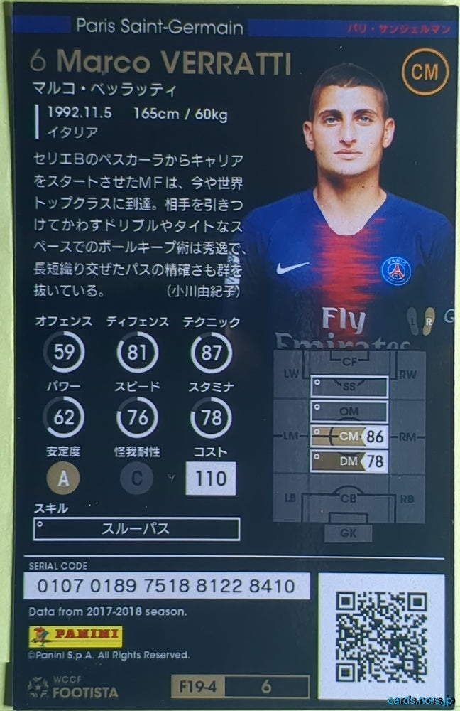 FOOTISTA Football FOOTISTA/F19-4-006 Marco Verratti Trading Card NM