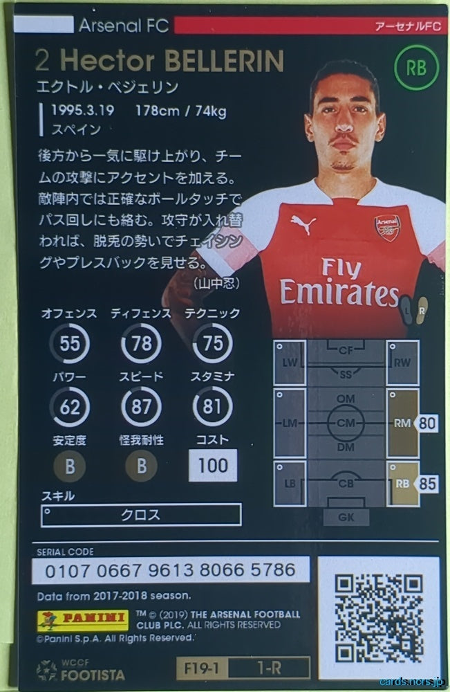 FOOTISTA Football FOOTISTA/F19-1-001-R Hector Bellerin Trading Card NM