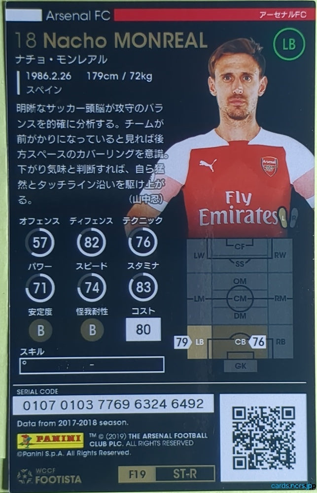FOOTISTA Football FOOTISTA/F19-ST-ARS-18-R Nacho Monreal Trading Card NM