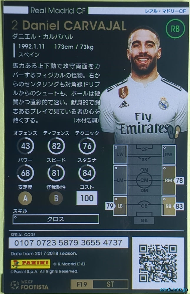 FOOTISTA Football FOOTISTA/F19-ST-RMA-2 Daniel CARVAJAL Trading Card NM