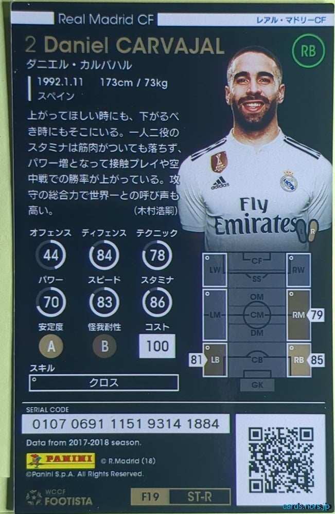 FOOTISTA Football FOOTISTA/F19-ST-R-RMA-2 Daniel CARVAJAL Trading Card NM