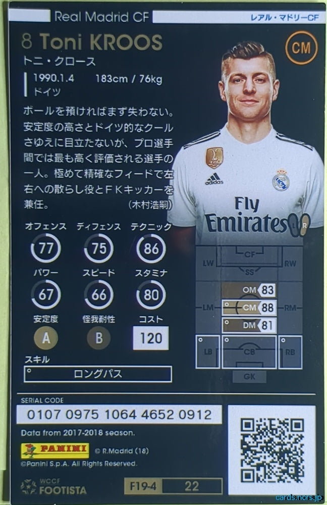 FOOTISTA Football FOOTISTA/F19-4-022 Toni KROOS Trading Card NM