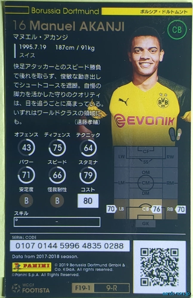 FOOTISTA Football FOOTISTA/F19-1-009R Manuel Akanji Trading Card NM