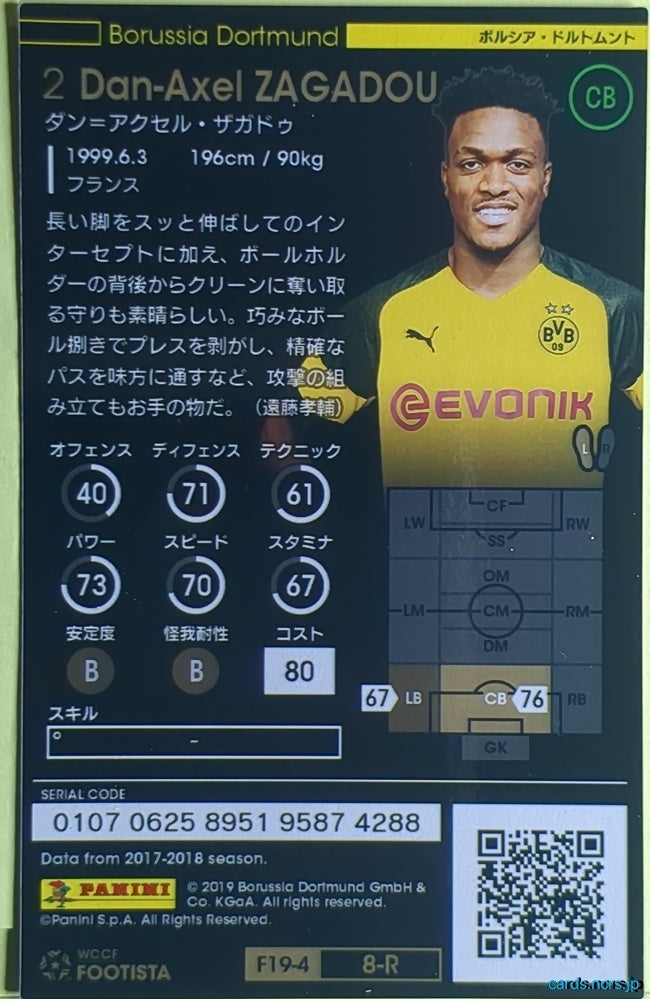 FOOTISTA Football FOOTISTA/F19-4-008-R Dan-Axel Zagadou Trading Card NM