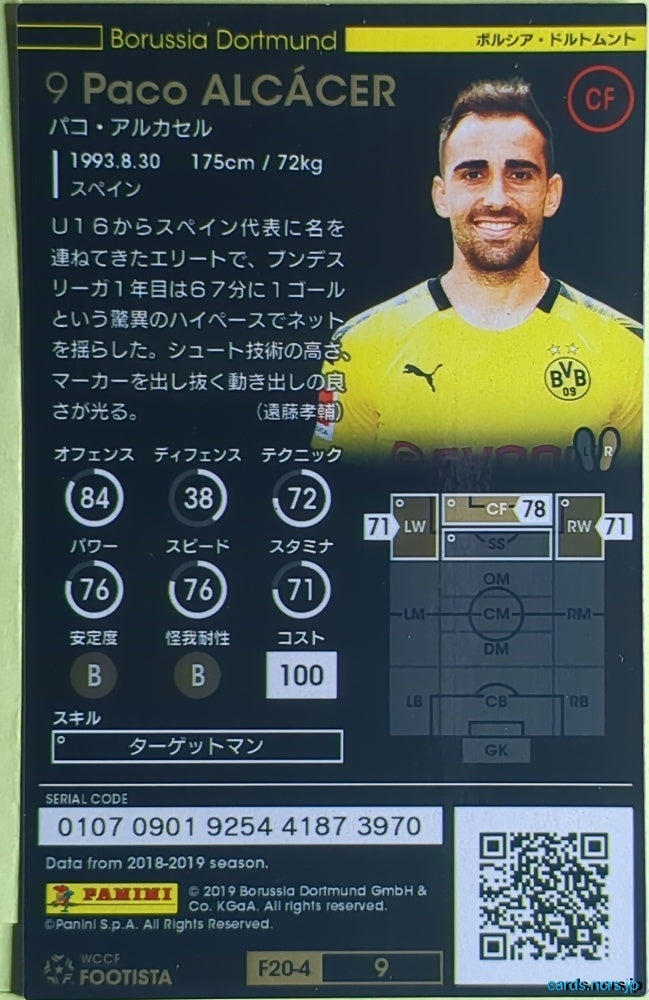 FOOTISTA Football FOOTISTA/F20-4-009 Paco ALCÁCER Trading Card NM