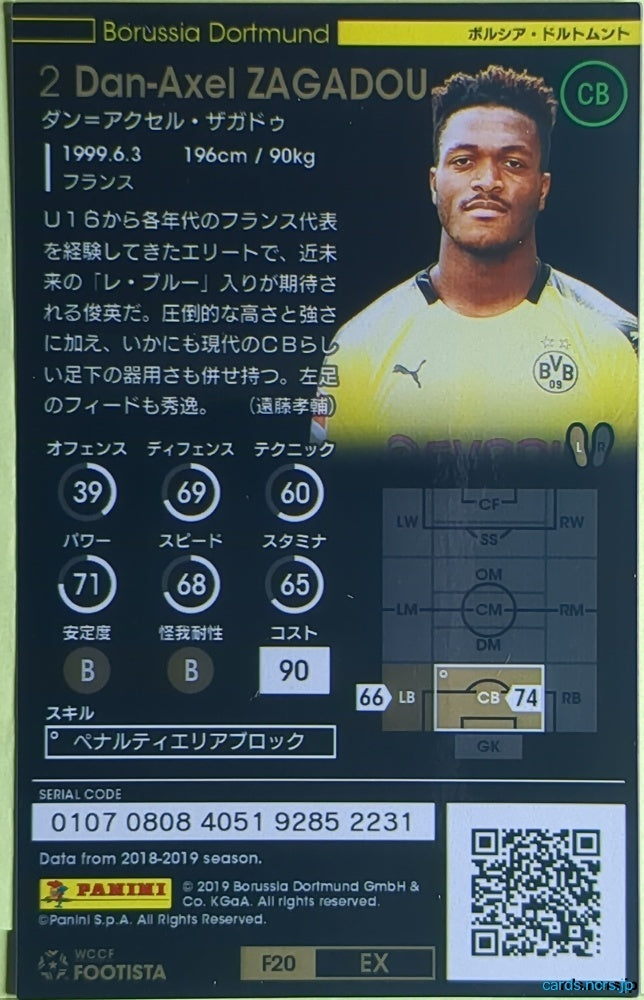 FOOTISTA Football FOOTISTA/F20-EX-BVB-2 Dan-Axel Zagadou Trading Card NM