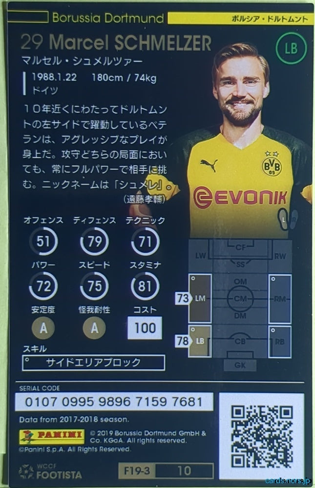 FOOTISTA Football FOOTISTA/F19-3-010 Marcel Schmelzer Trading Card NM