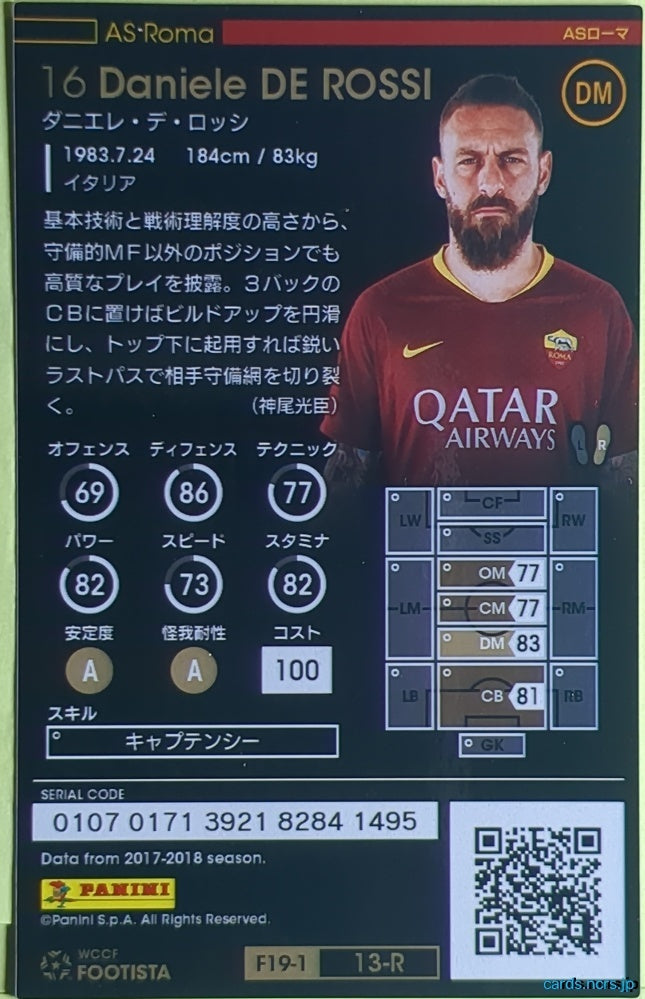 FOOTISTA Football FOOTISTA/F19-1-013-R Daniele DE ROSSI Trading Card NM