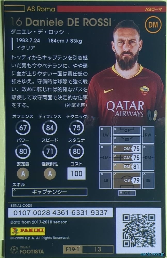 FOOTISTA Football FOOTISTA/F19-1-013 Daniele DE ROSSI Trading Card NM