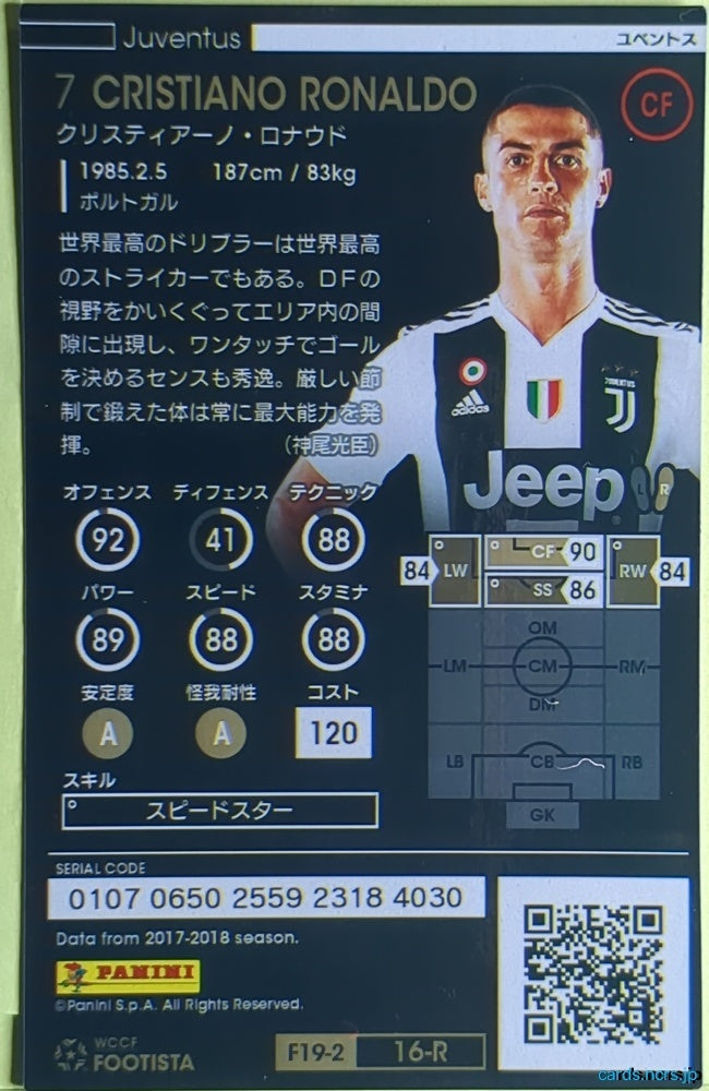 FOOTISTA Football FOOTISTA/F19-2-016R CRISTIANO RONALDO Trading Card NM