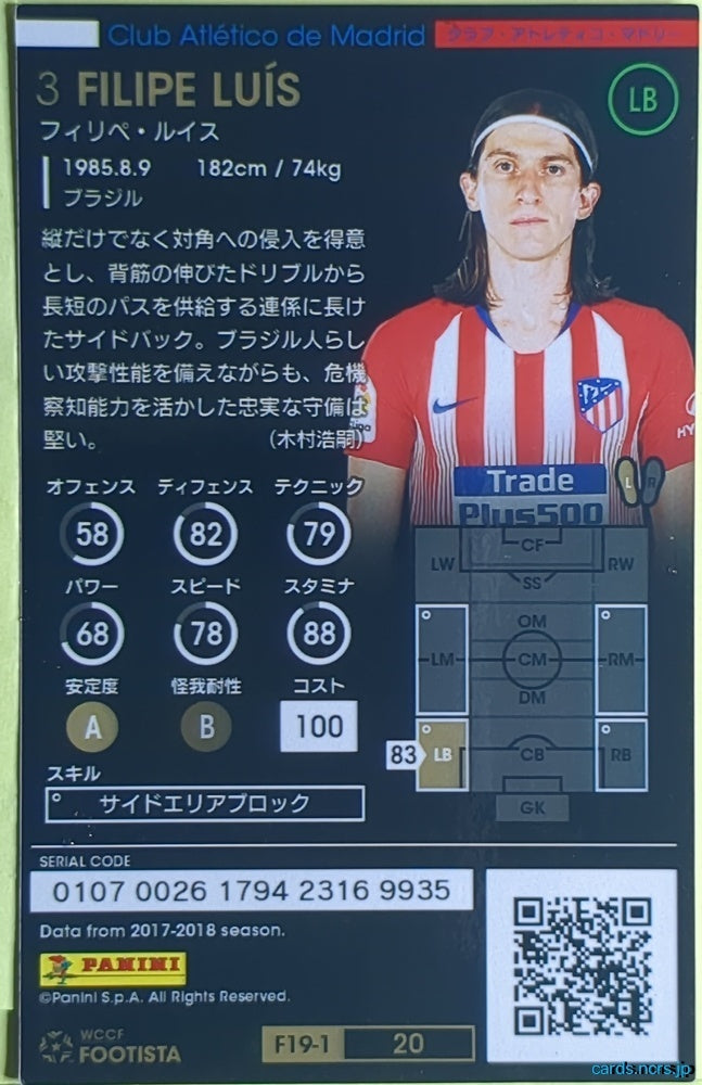 FOOTISTA Football FOOTISTA/F19-1-020 Filipe Luís Trading Card EX