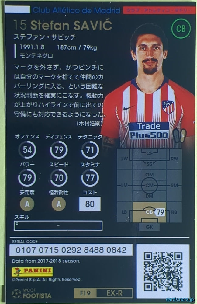 FOOTISTA Football FOOTISTA/F19-EX-ATM-15-R Stefan Savić Trading Card EX