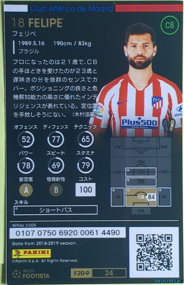 FOOTISTA Football FOOTISTA/F20-9-024 Felipe Trading Card EX