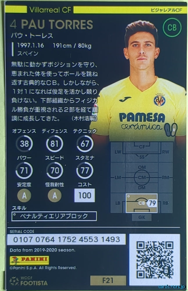 FOOTISTA Football FOOTISTA/F21-VIL-4 Pau Torres Trading Card EX