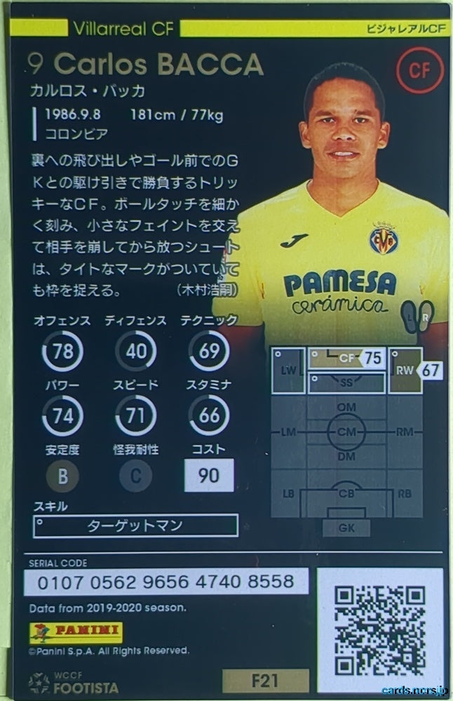 FOOTISTA Football FOOTISTA/F21-ARS-9 Carlos Bacca Trading Card EX