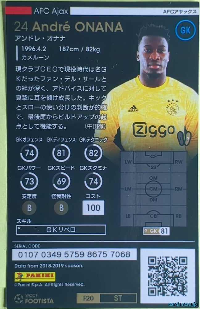 FOOTISTA Football FOOTISTA/F20-ST-AJX-24 André Onana Trading Card EX