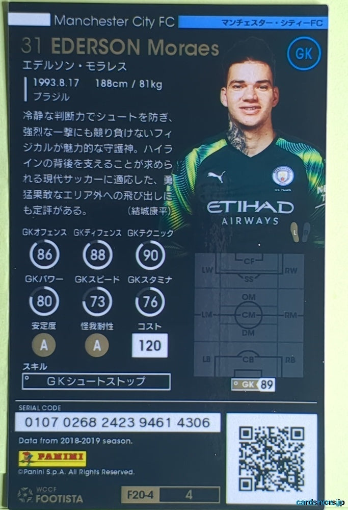 FOOTISTA Football FOOTISTA/F20-4-004 EDERSON Moraes Trading Card EX