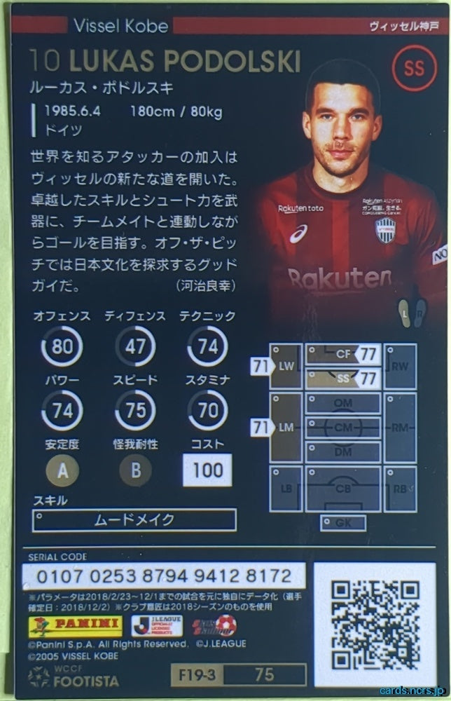 FOOTISTA Football FOOTISTA/F19-3-075 Lukas Podolski Trading Card EX