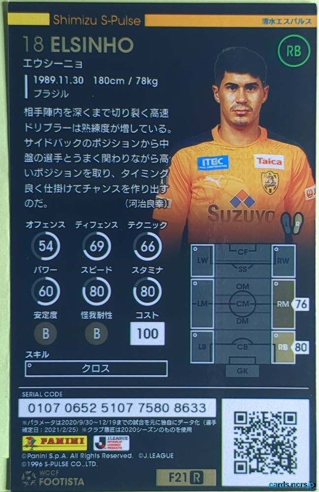 FOOTISTA Football FOOTISTA/F21-R-SHI-18 Elsinho Trading Card EX
