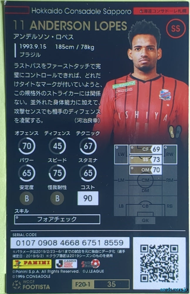 FOOTISTA Football FOOTISTA/F20-1-035 Anderson Lopes Trading Card EX
