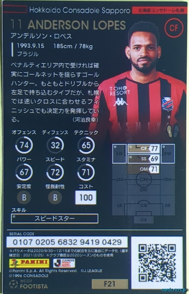 FOOTISTA Football FOOTISTA/F21-SAP-11 Anderson Lopes Trading Card EX
