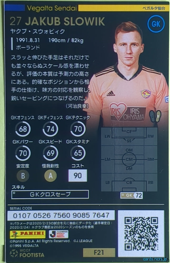 FOOTISTA Football FOOTISTA/F21-SEN-27 Jakub Slowik Trading Card EX