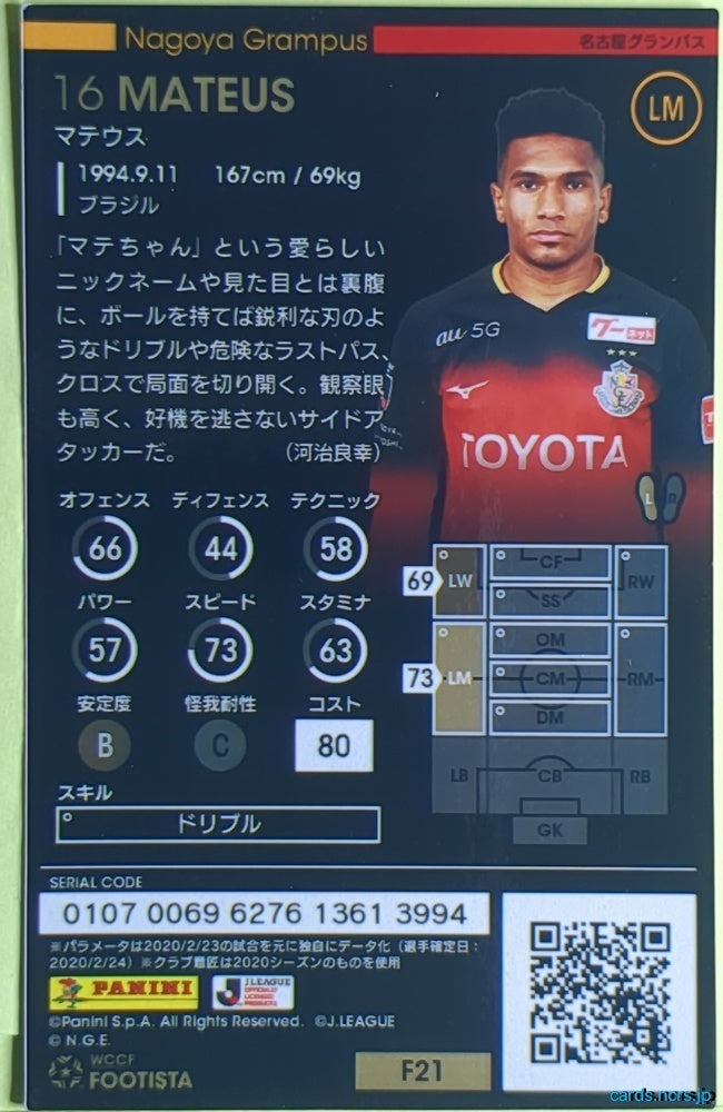 FOOTISTA Football FOOTISTA/F21-NAG-16 Mateus Trading Card EX