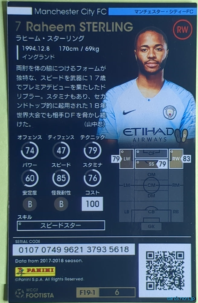 FOOTISTA Football FOOTISTA/F19-1-006 Raheem Sterling Trading Card EX