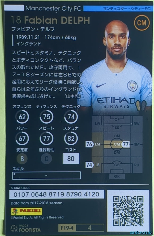 FOOTISTA Football FOOTISTA/F19-4-004 Fabian Delph Trading Card EX
