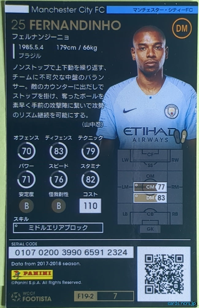 FOOTISTA Football FOOTISTA/F19-2-007 Fernandinho Trading Card EX