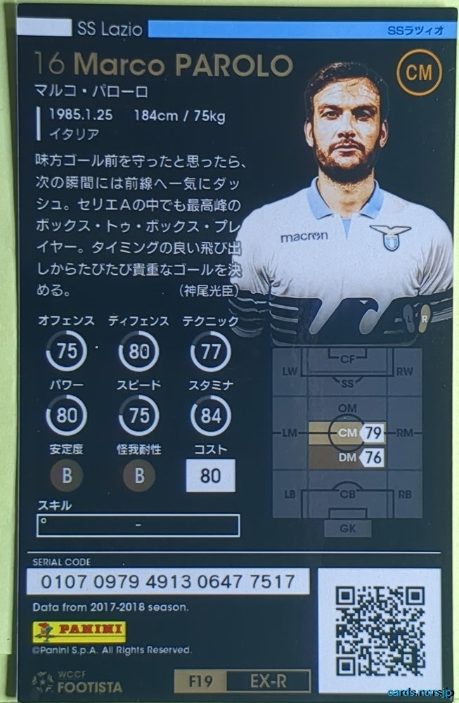FOOTISTA Football FOOTISTA/F19-EX-R-LAZ-16 Marco PAROLO Trading Card EX