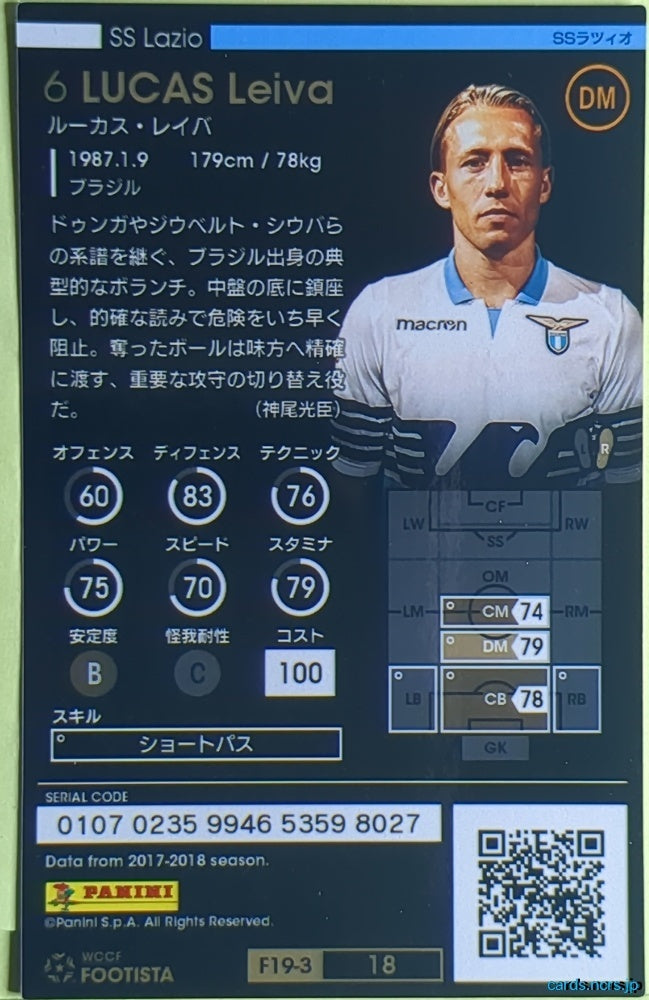 FOOTISTA Football FOOTISTA/F19-3-018 Lucas Leiva Trading Card EX