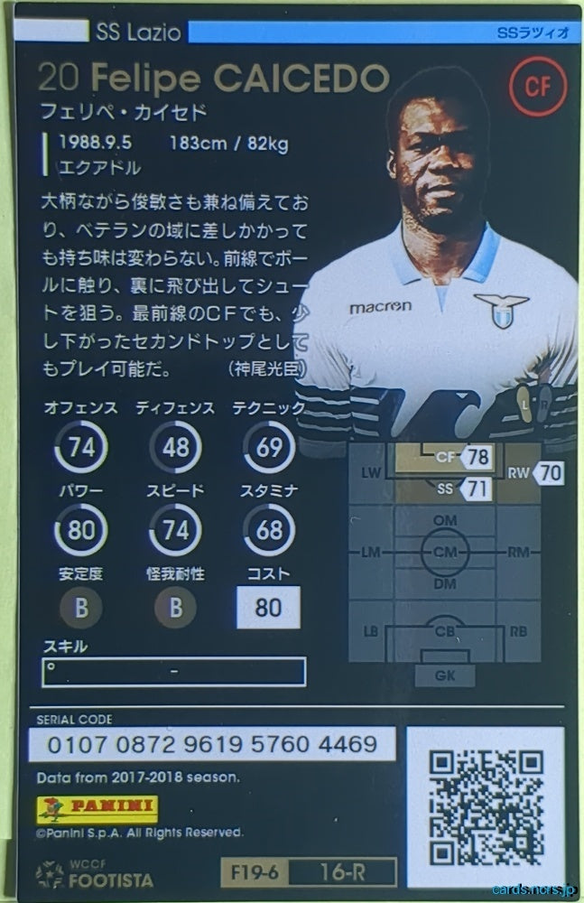 FOOTISTA Football FOOTISTA/F19-6-016-R Felipe Caicedo Trading Card EX