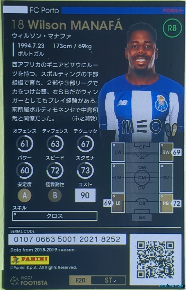 FOOTISTA Football FOOTISTA/F20-ST-POR-18 Wilson Manafá Trading Card EX