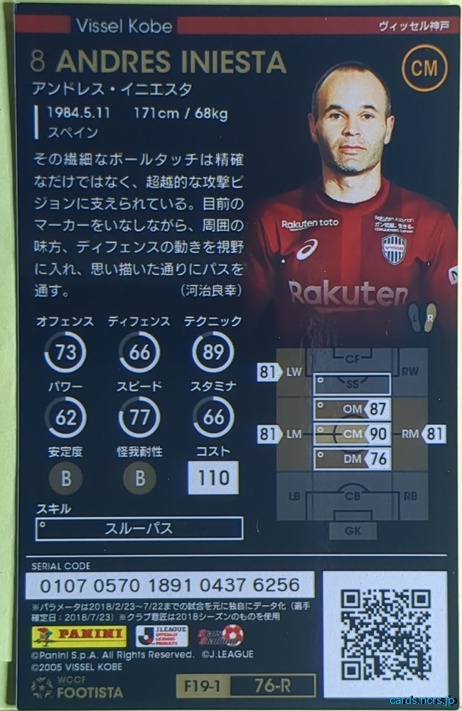 FOOTISTA Football FOOTISTA/F19-1-076-R Andrés INIESTA Trading Card EX