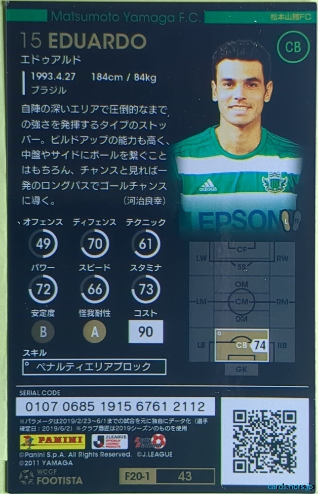 FOOTISTA Football FOOTISTA/F20-1-043 Eduardo SALVIO Trading Card EX
