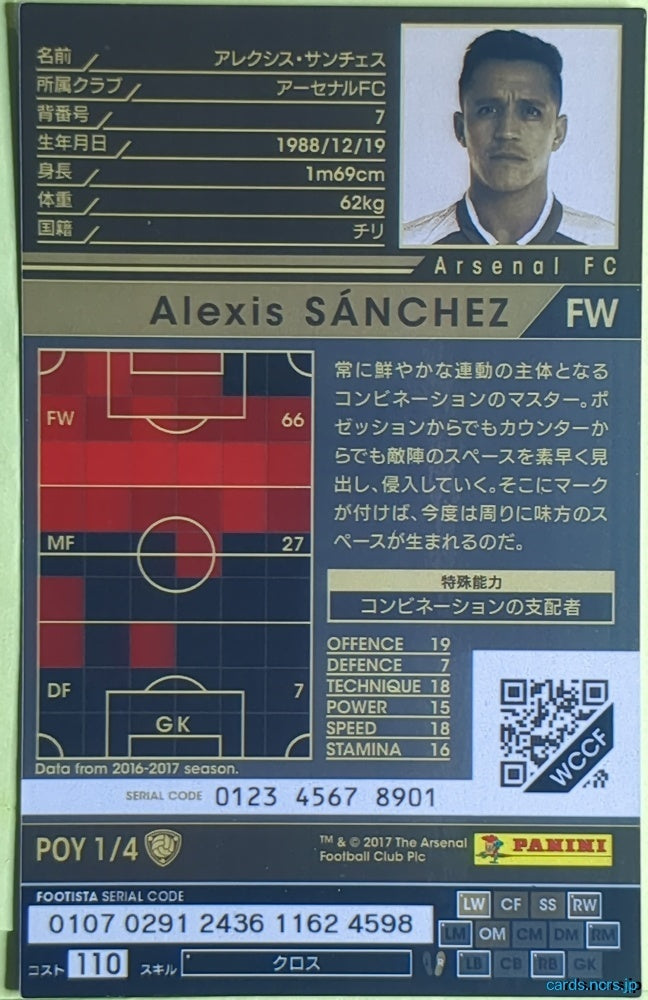 FOOTISTA Football FOOTISTA/POY1/4 Alexis Sanchez Trading Card EX