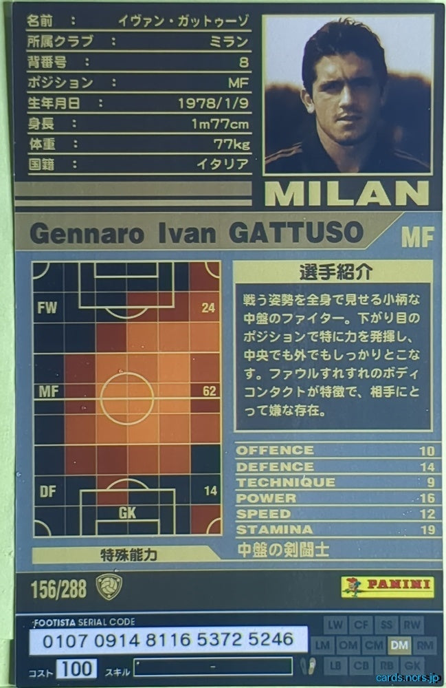 FOOTISTA Football FOOTISTA/156/288 Gennaro Ivan Gattuso Trading Card EX