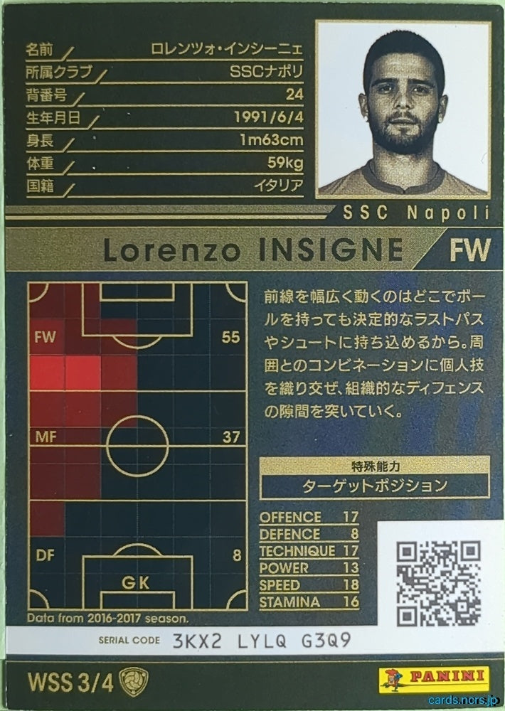 Panini WCCF Football WCCF/2016-2017-WSS3/4 N Lorenzo Insigne Trading Card EX