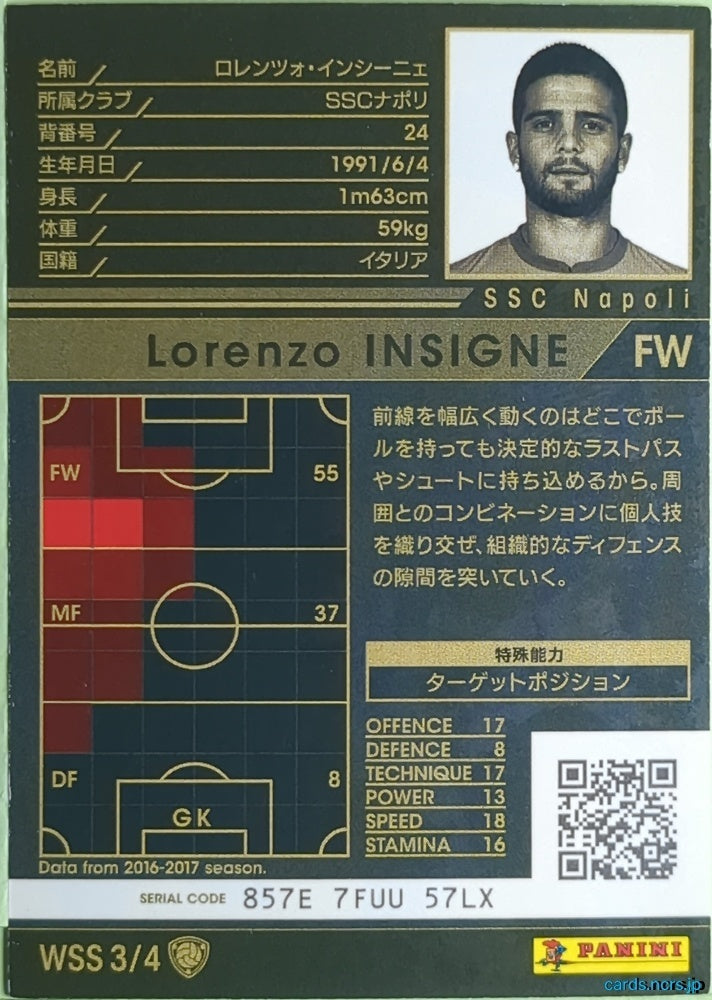 Panini WCCF Football WCCF/2017-2018-WSS3/4 N Lorenzo Insigne Trading Card EX