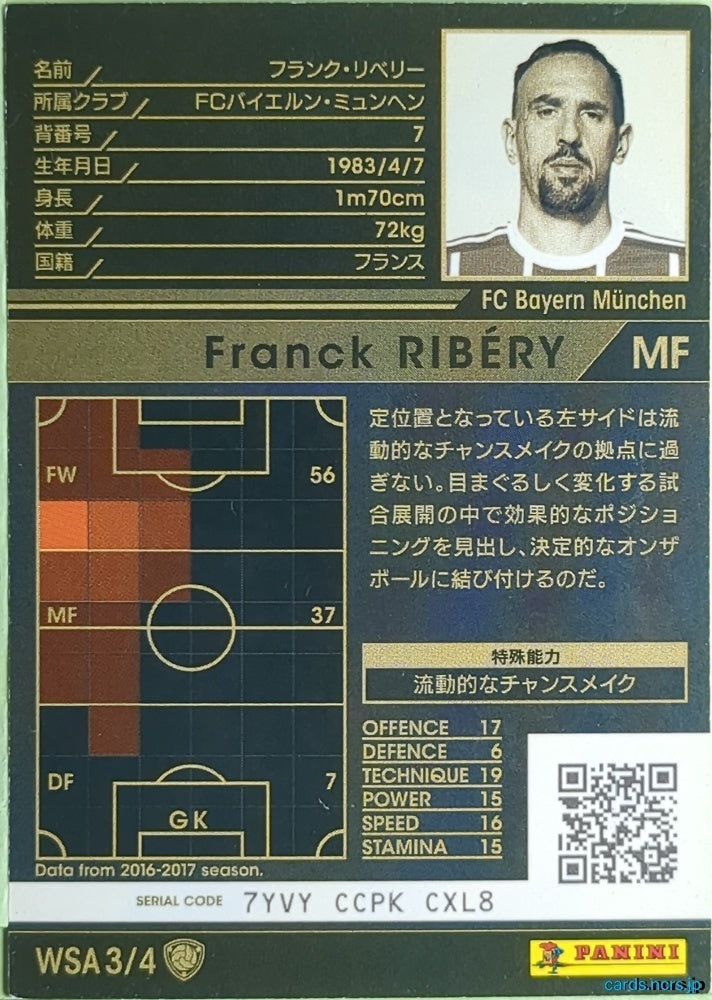 Panini WCCF Football WCCF/2017-2018-WSA3/4 N Franck Ribery Trading Card EX