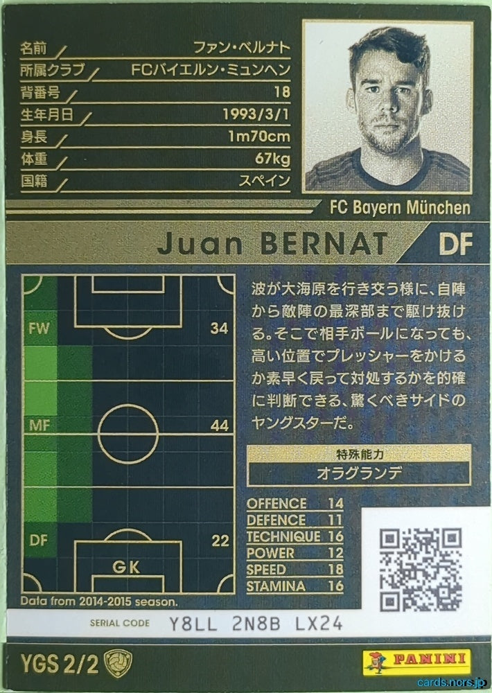 Panini WCCF Football WCCF/2014-2015-YGS2/2 N Juan Bernat Trading Card EX